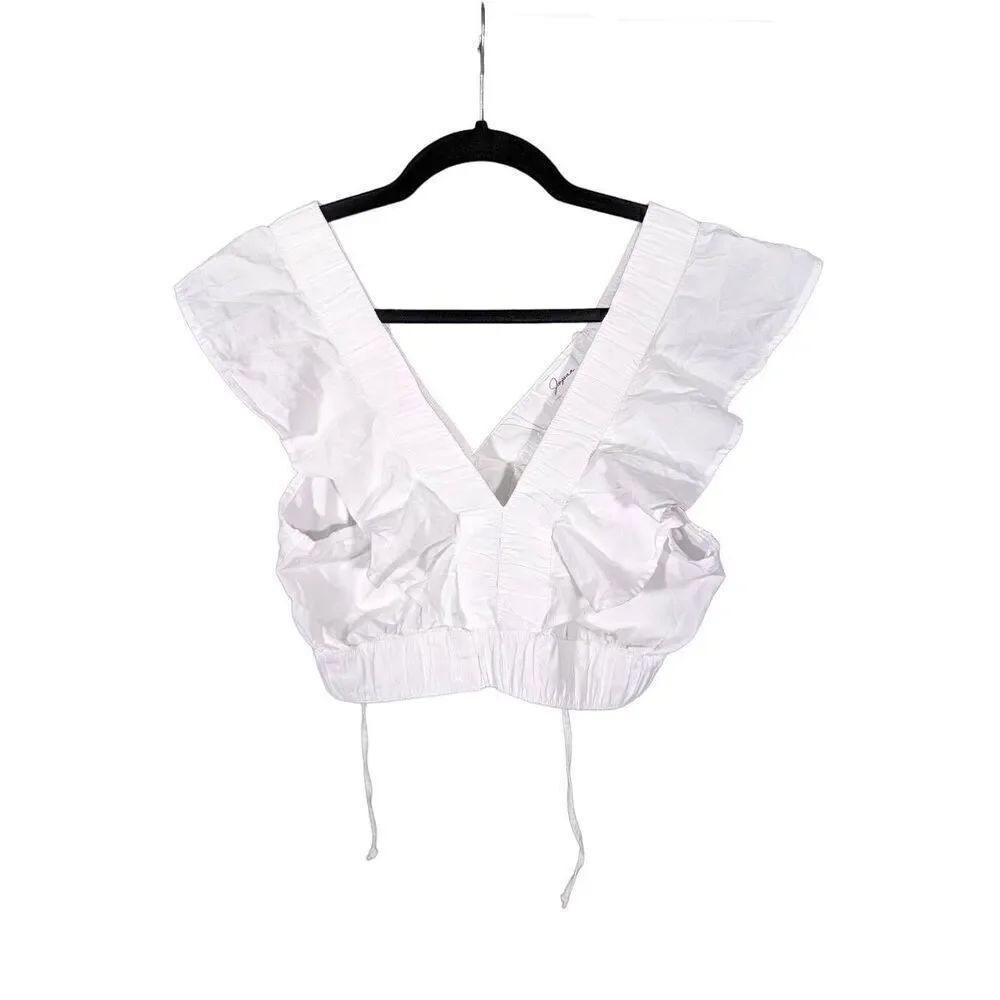 Jopra White Drama Collar Ruffle Poplin Top Women's Size Large
